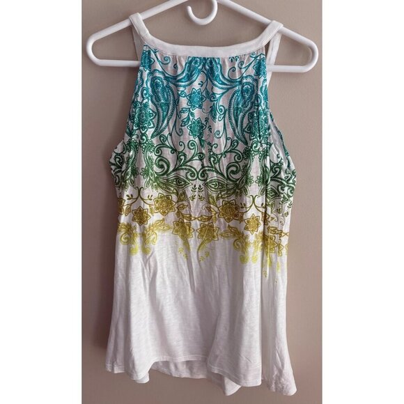 Athleta White Paisley Print Colorful Racerback Athletic Tank Size Small Tall - Picture 7 of 10